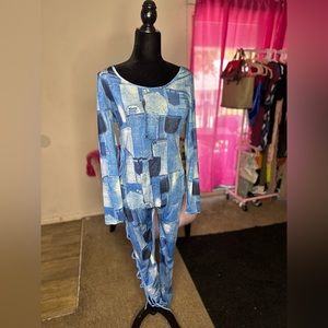 Blue Jean patch design lace up one piece